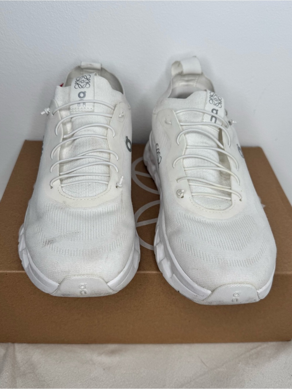 On x Loewe White Knit Runner Sneakers with Subtle Silver Anagram - Picture 2 of 10